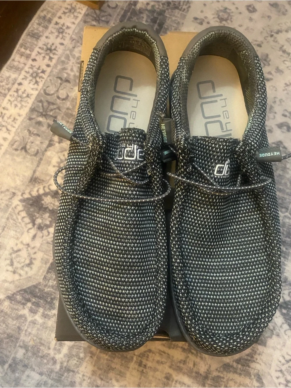 Hey Dude Wally Sox Slip-On Shoes in Asphalt Azur (Black/Gray)